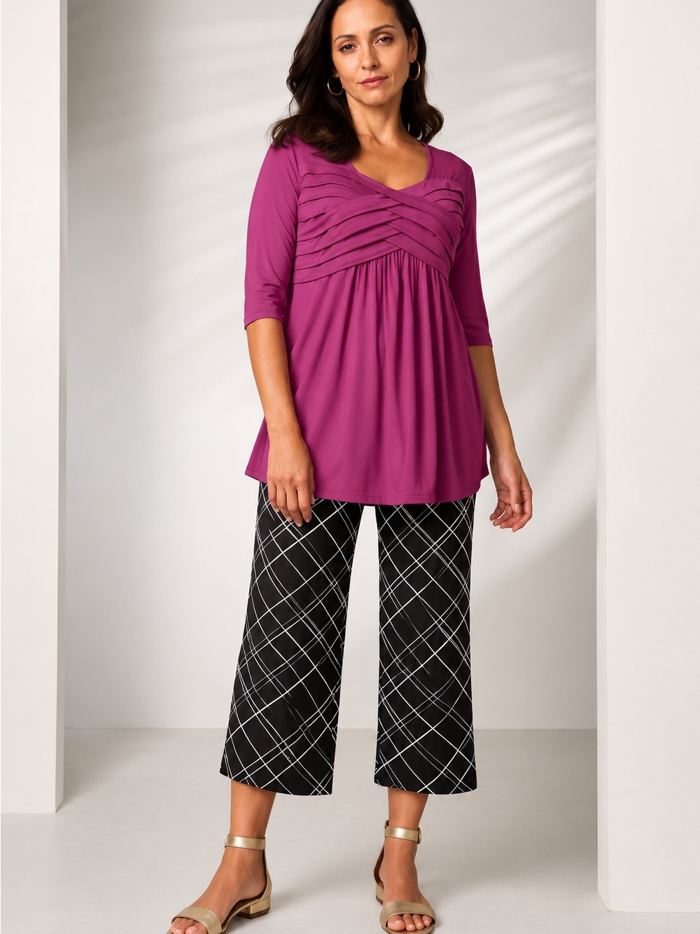 *NWT* Jessica London Black/White Stripe Wide Leg Crop Pant - Size 14/16